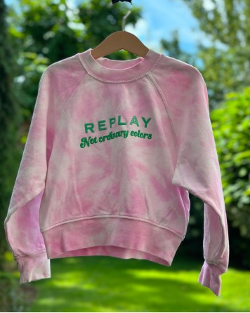 Mikina dětská Replay růžová se zeleným nápisem